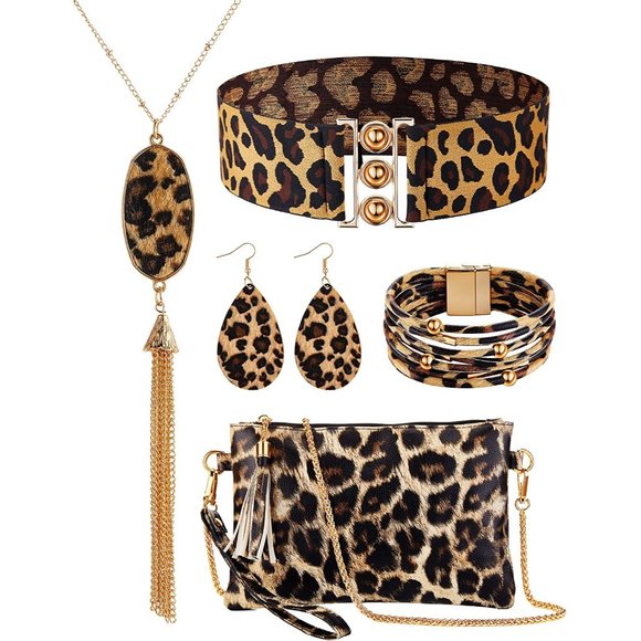 New 6 Pieces Leopard Jewelry Set for Women, Leopard Earrings Bracelets M… - Picture 1 of 5